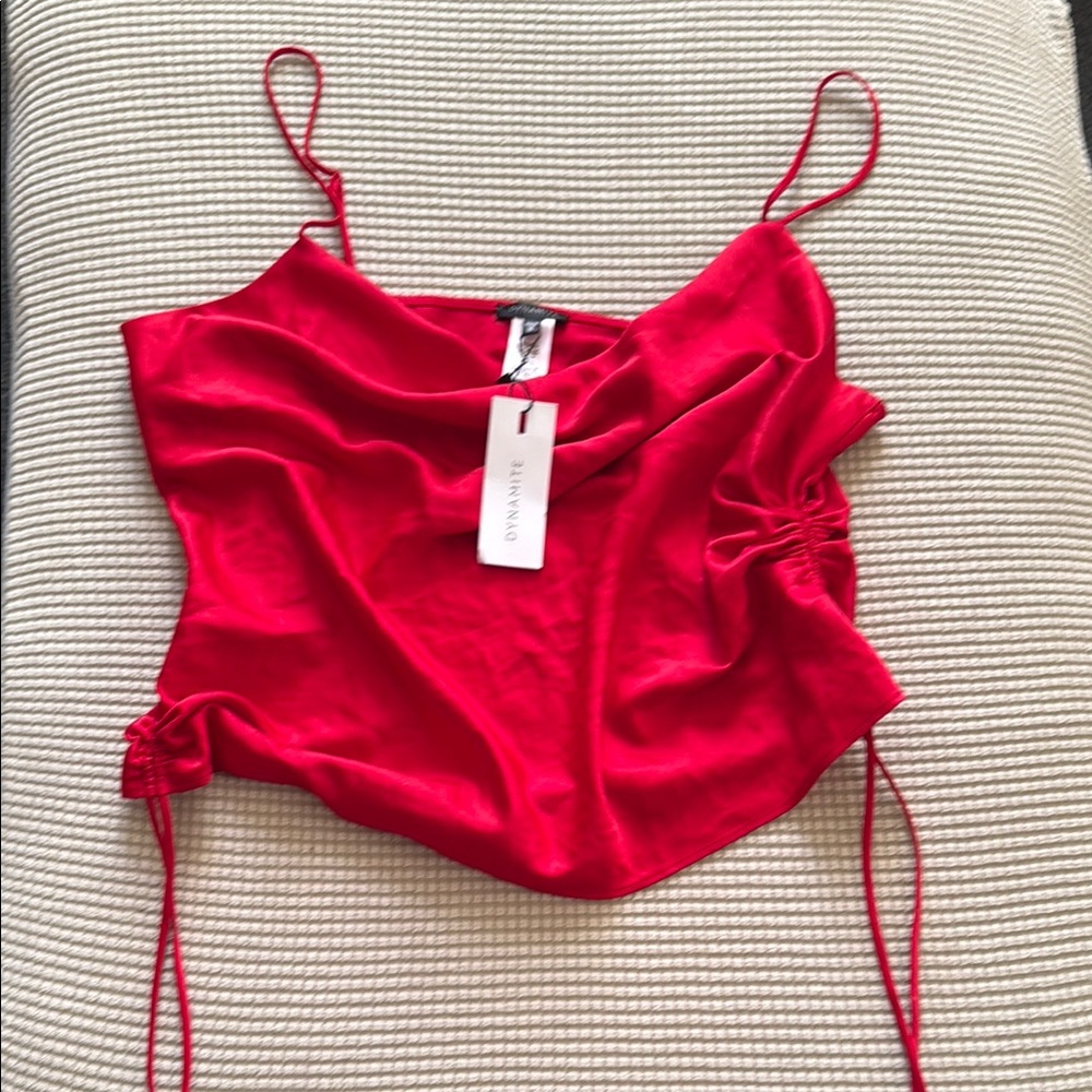 Red Satin Cowl Neck Top